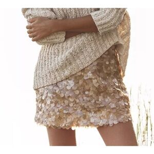NWT Zara Tan Chunky Sequin Mini Skirt SM